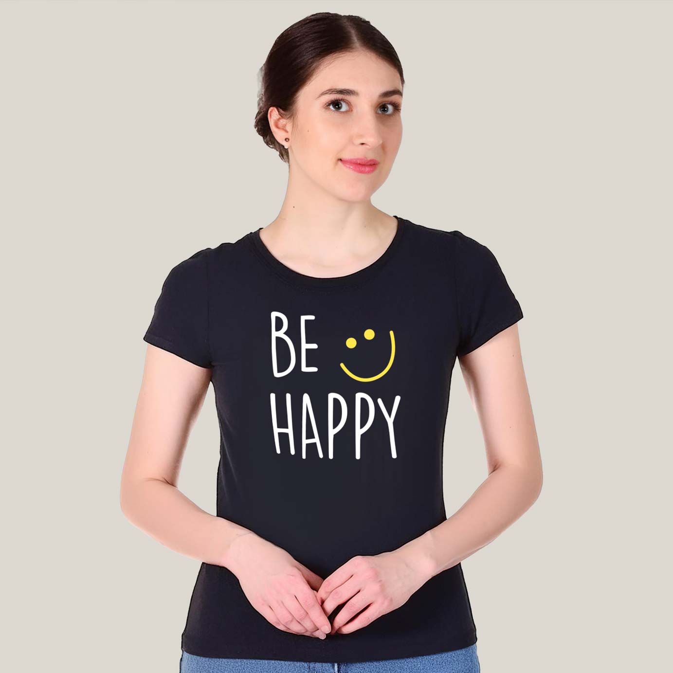 "Be Happy" : Half-Sleeves round neck TShirt