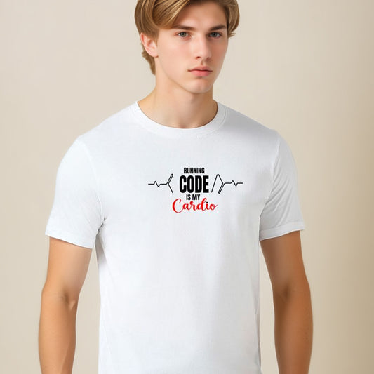 "Running code is my Cardio" - Half Sleeves Round Neck TShirt