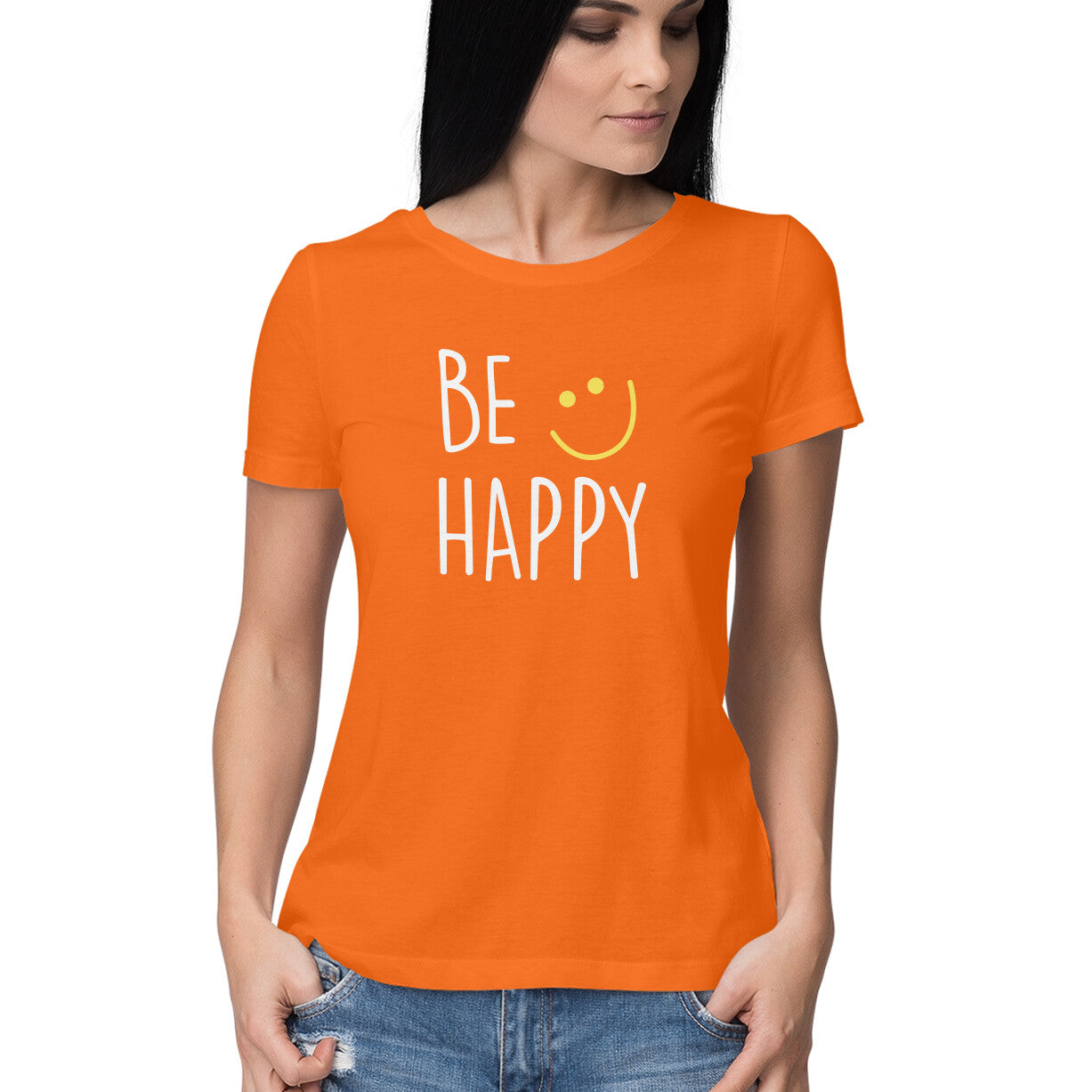 "Be Happy" : Half-Sleeves round neck TShirt